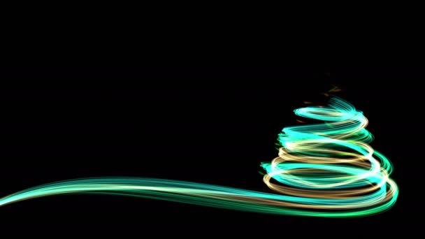 从黄色、蓝色和绿色霓虹灯条纹的圣诞树 — 图库视频影像