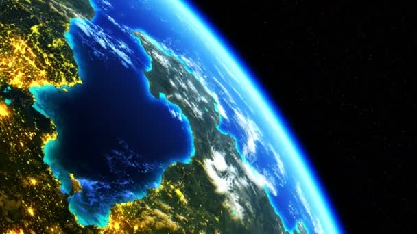 Fantastisk utsikt över planeten jorden med glödande ljus från städer — Stockvideo