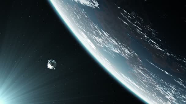 Коммерческий космический корабль на орбите Земли — стоковое видео