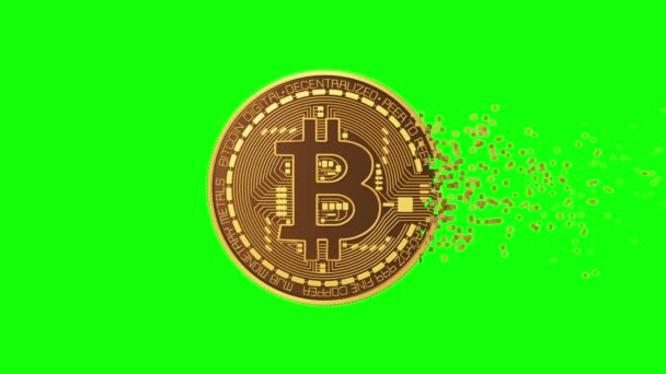 4K. Dezintegrarea Bitcoin. Ecran verde . — Videoclip de stoc