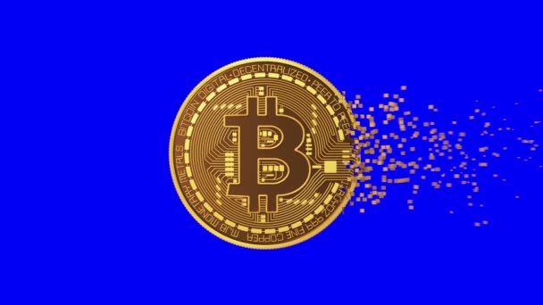 4K. Désintégration de Bitcoin. Écran bleu . — Video