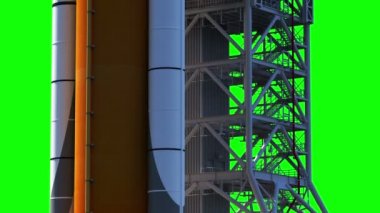 Uzay fırlatma sistemi fırlatma rampasında. Yeşil Ekran.