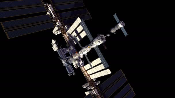 4 bin. Uzay gemisi Uluslararası Uzay İstasyonu 'na yanaşıyor. Luma Kanalı. — Stok video