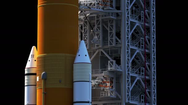Sistema de lanzamiento espacial en la plataforma de lanzamiento. Canal de Luma . — Vídeos de Stock