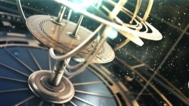 4 bin. Yıldızlı Gökyüzünün Arkaplanında Armillary Küresi ve Zodiac İşaretleri.
