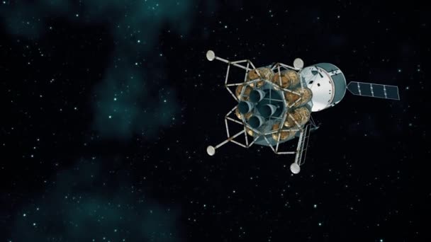 Interplanetariska rymdstationen som flyger till månen. 4K. — Stockvideo
