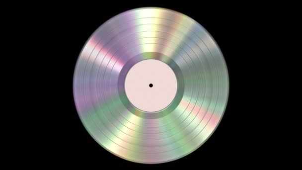 Iridescent realistisk platina Vinyl Record på svart bakgrund med Alpha Channel. Sömlös ögla. — Stockvideo