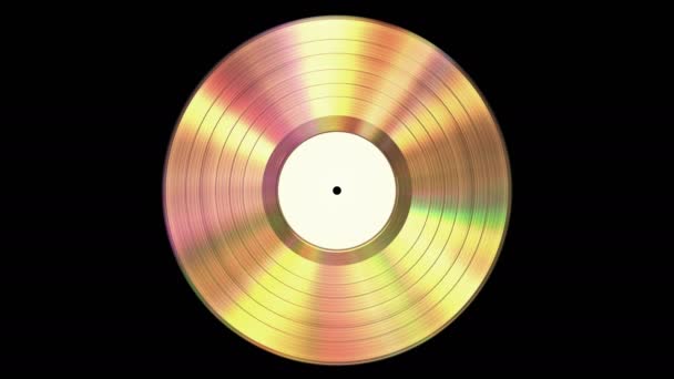 Iridescent disque de vinyle d'or sur fond noir avec Alpha Channel. Boucle sans couture . — Video