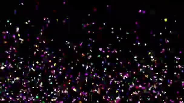 Explosões de Confetti iridescente em fundo preto com canal alfa . — Vídeo de Stock