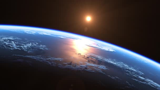 Sun Above Blue Planet Earth. View From Space. — Stock Video