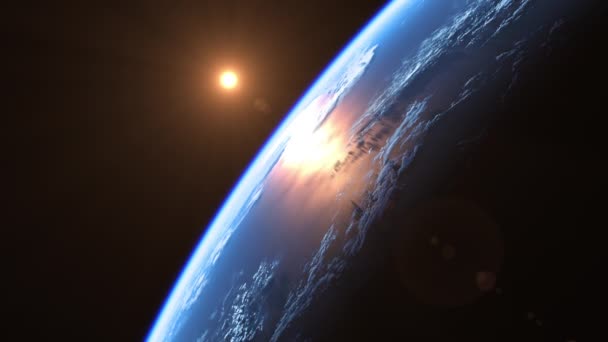 Ήλιος πάνω από τον πλανήτη Γη. Προβολή από το διάστημα. — Αρχείο Βίντεο