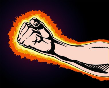 Fist of Power is an image of a fist clinched in rage or anger as if preparing to strike at any moment. Fist is surrounded by flames or fire as the anger and power builds within it. clipart