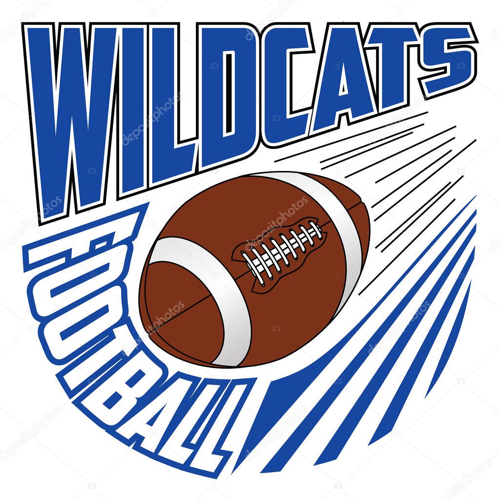 Wildcats Football Team Design is a sports design template that includes graphic text and a flying ball. Great for advertising and promotion such as t-shirts for teams or schools.
