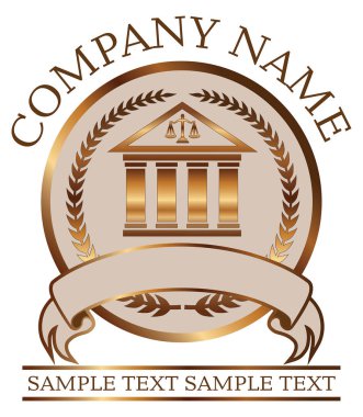 Law veya Avukat Seal - Gold With Colonnade, bir avukatın ya da hukuk bürosu mührünün ya da amblem tasarımının bir armanın, bir afişin ve kendi metniniz için yer olan bir sütunların grafik resimlerini içeren bir tasviri. Markalaşma ve tanıtım ürünleri için harika..