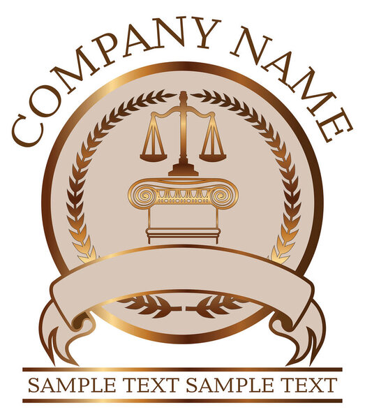 Law or Lawyer Seal - Gold With Scales of Justice and Ionic Column is an illustration of the lawyer or law office seal or emblem design that includes graphic images of the crest, a banner, scales of justice and an Ionic column with room for your own text
.