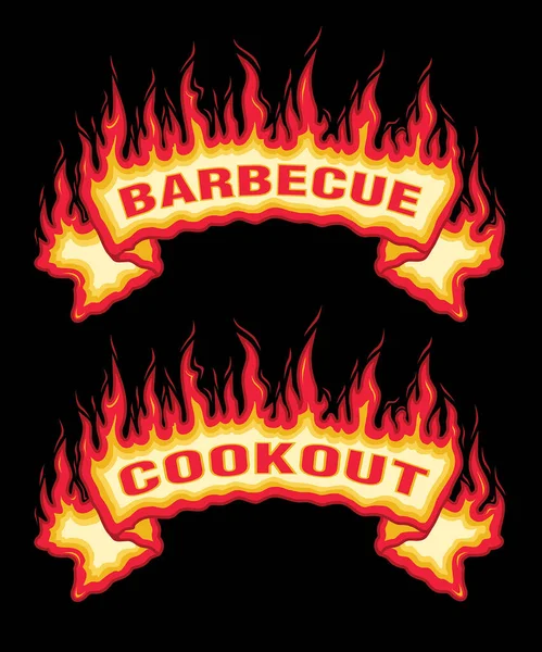 Barbecue Cookout Fire Flames Banner Illustration Topp Välvda Brinnande Banner — Stock vektor