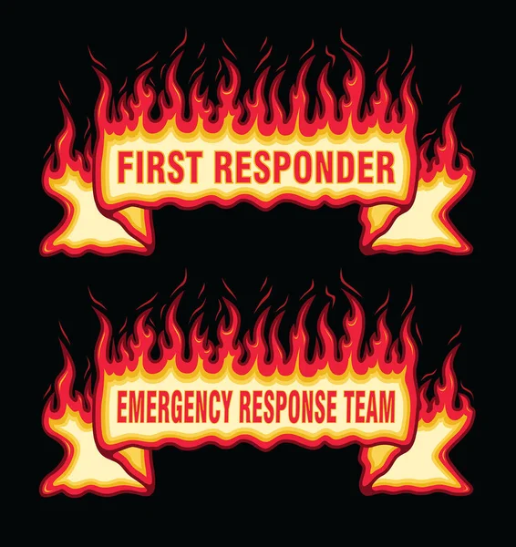 First Responder Fire Flame Banner Straight Scroll Una Ilustración Banner — Vector de stock