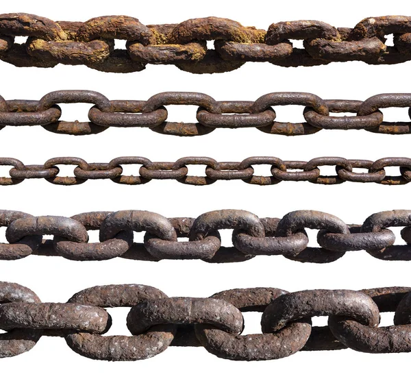 Set Old Rusty Extremely Corroded Chains Isolated White Background — Stock Photo, Image