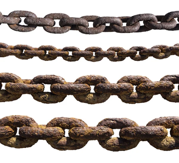 Set Old Rusty Extremely Corroded Chains Isolated White Background — Stock Photo, Image