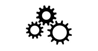 Beyaz arkaplanda dönen üç siyah dişlinin basit, pürüzsüz döngü animasyonu.