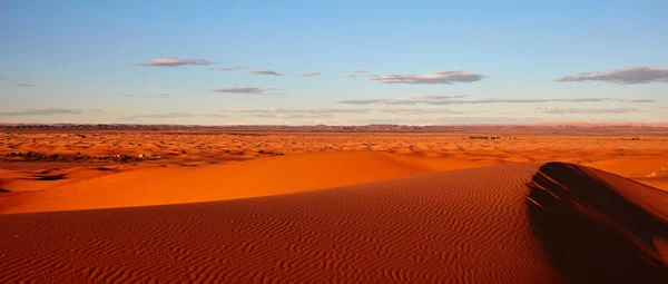 Homokdűnék a Szahara sivatagban, Merzouga, Marokkó - panoráma — Stock Fotó
