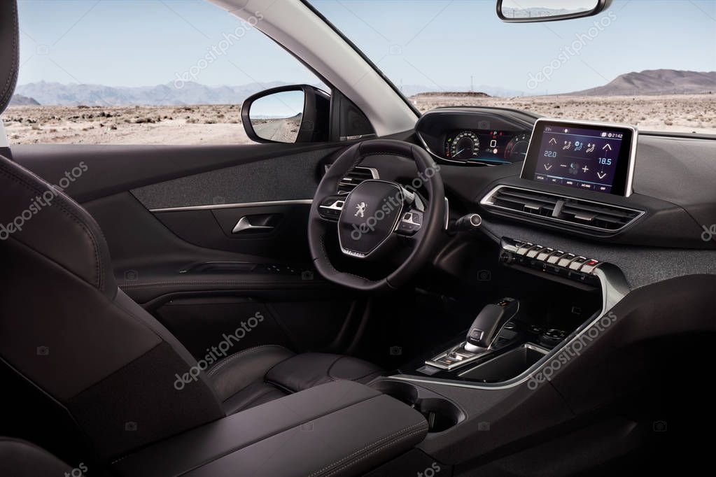 Interior of Peugeot 3008 Electronic assembly with Moroccan landscape, Katowice, Poland, 14.11.2016
