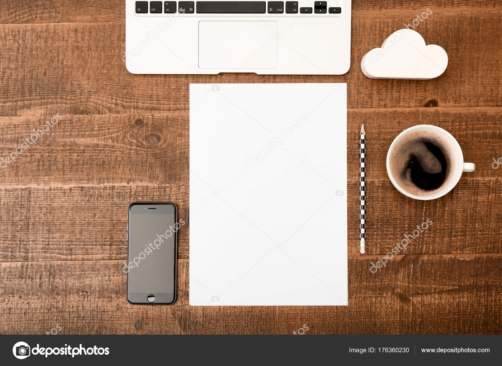 Office Desk Table Top View With Blank White Paper Laptop Pencil Office Desk Table Top View With Blank White Paper Laptop Pencil And Coffee