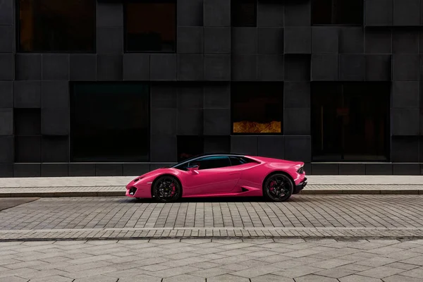 Oslo Noruega 2016 Lamborghini Huracan Frente Edificio Oficinas Calle Wismargata — Foto de Stock