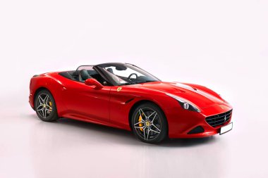 Katowice / Poland - 04.13.2019: V8 BiTurbo motorlu kırmızı Ferrari T. Cabriolet, 3.9L, 560 hp