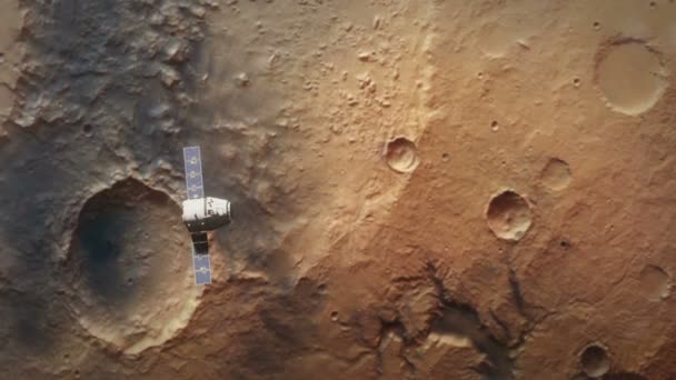 Planet mars from orbit with spaceship — Stock Video