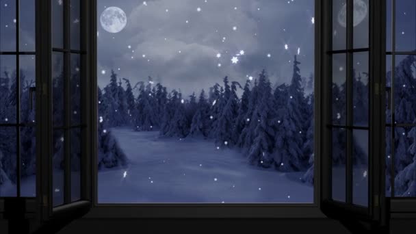  Bonne année, Noël, fond d'hiver, fenêtre, lune 