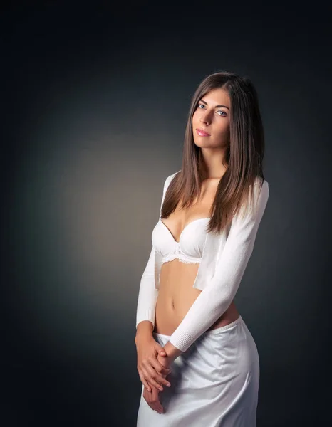 Portrait of a brunette posing in a bra,underwear — Stock Photo, Image