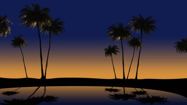 Puesta Del Sol Tropical Palmeras Viento Animación — Vídeos de Stock