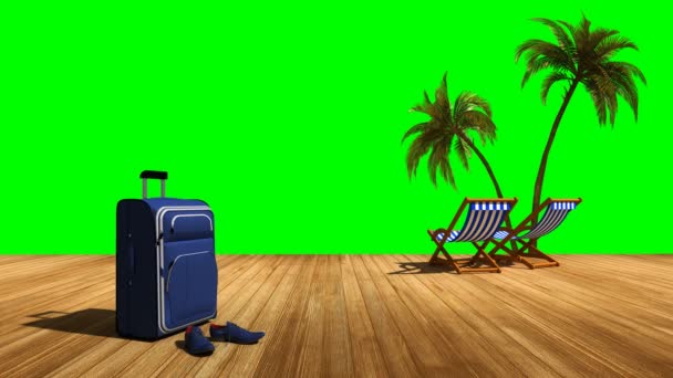 Relax Beach Palm Trees Sea Green Screen Alpha — Stock Video