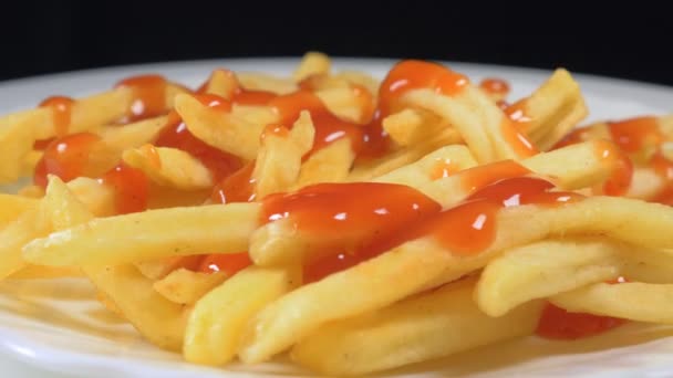 Batatas Ketchup Fritas Prato — Vídeo de Stock