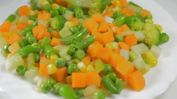 Plaat Met Een Salade Van Kool Wortelen Erwten — Stockvideo