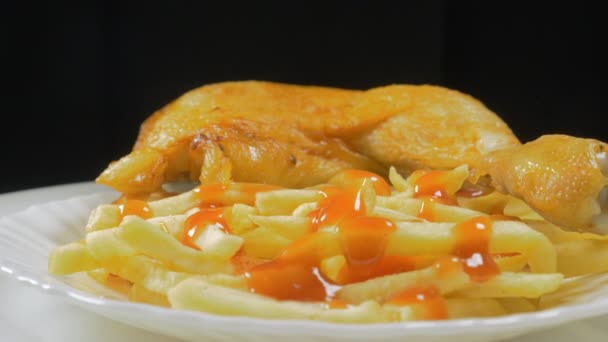 Șuncă Prăjită Cartofi Prăjiți — Videoclip de stoc