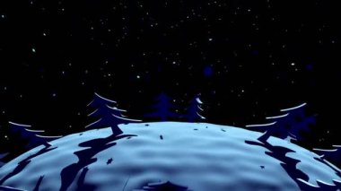 Noel ağaçları, kar ve kar taneleri olan yeni yıl manzarası. Mutlu Noeller.