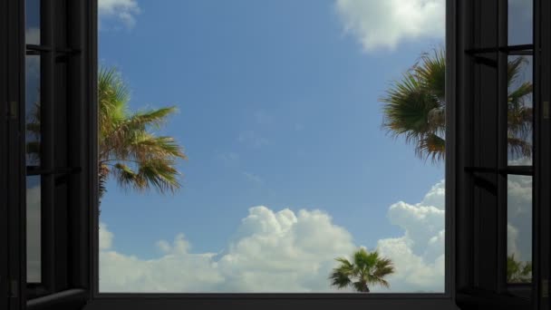 Animation Blick Aus Dem Hotelfenster Auf Das Meer Und Die — Stockvideo