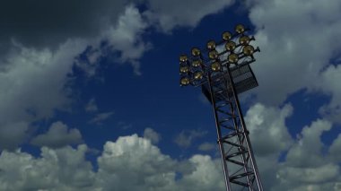 Futbol stadyumları ve diğer alanlar için spot ışıklarıyla aydınlatma rafı. 3B görüntüleme