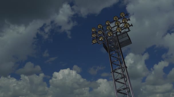サッカースタジアムやその他のエリアのスポットライト付き照明ラック 3Dレンダリング — ストック動画