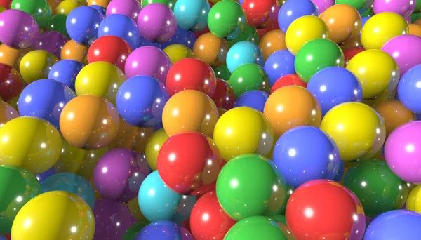 Animation of 3D shiny, colored balls for children. 3d illustration.