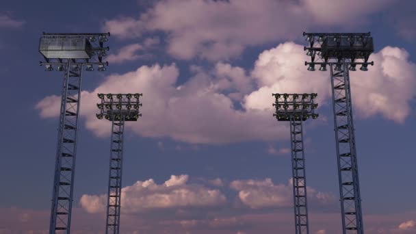 Belysningsställ Med Spotlights För Fotbollsarenor Och Andra Områden Rendering — Stockvideo