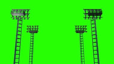 Futbol stadyumları ve diğer alanlar için spot ışıklarıyla aydınlatma rafı. 3B görüntüleme yeşil ekran, alfa