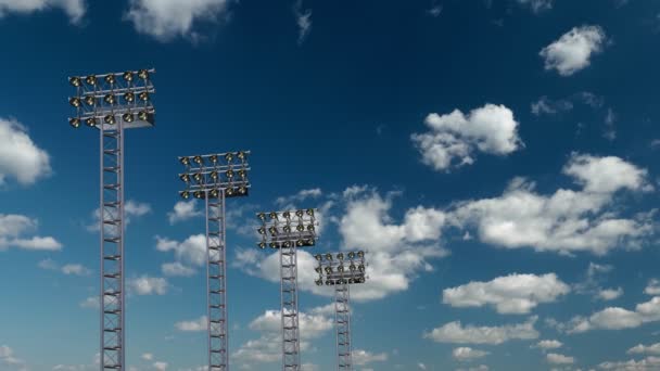 Lichtgestell Mit Scheinwerfern Für Fußballstadien Und Andere Bereiche Rendering — Stockvideo