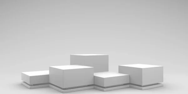 3 boyutlu görüntüleme. Boş podyum veya beyaz arka planda kutu standı kavramlı kaide görüntüsü. Beyaz arkaplan. 