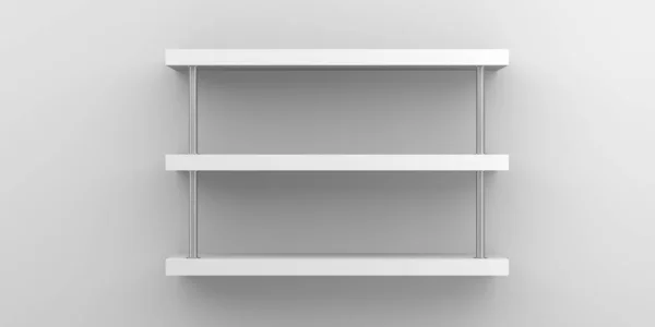Furniture Illustration Front View Empty Shelf White Table Wall Background — Stock Photo, Image