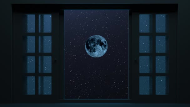 Перегляд Анімації Через Вікно Повний Місяць — стокове відео