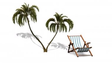 Rahatlamanın 3 boyutlu animasyonu, tropik bölgelerde deniz kenarında seyahat etmek..