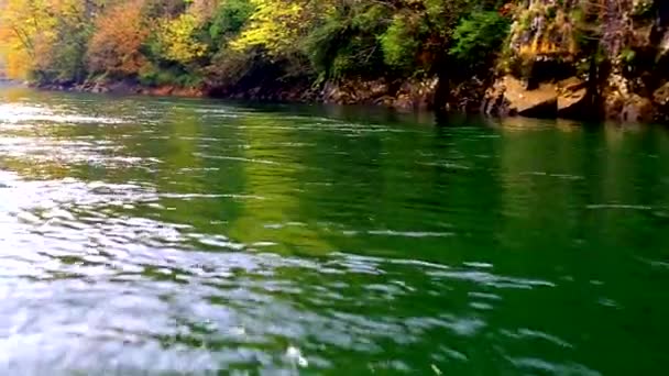 Prachtige landschap uitzicht vanaf de boot op de rivier — Stockvideo